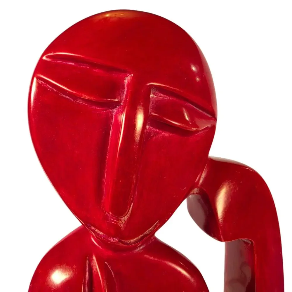 Vintage Modernist Hardstone Sculpture Mother and Child Abstract Red Statue Decor